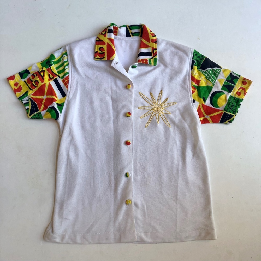 Vintage Mixed Media Beaded Sailboat Button Down Shirt